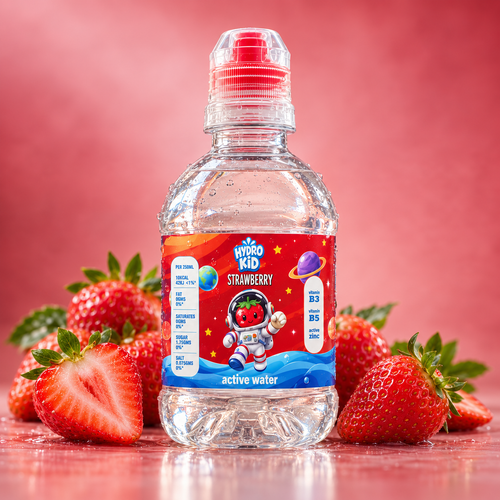 HydroKids Strawberry active water bottle with fresh strawberries