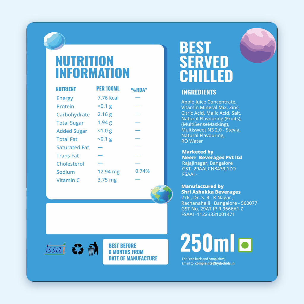 HydroKids Blueberry nutrition information, ingredients and best before
