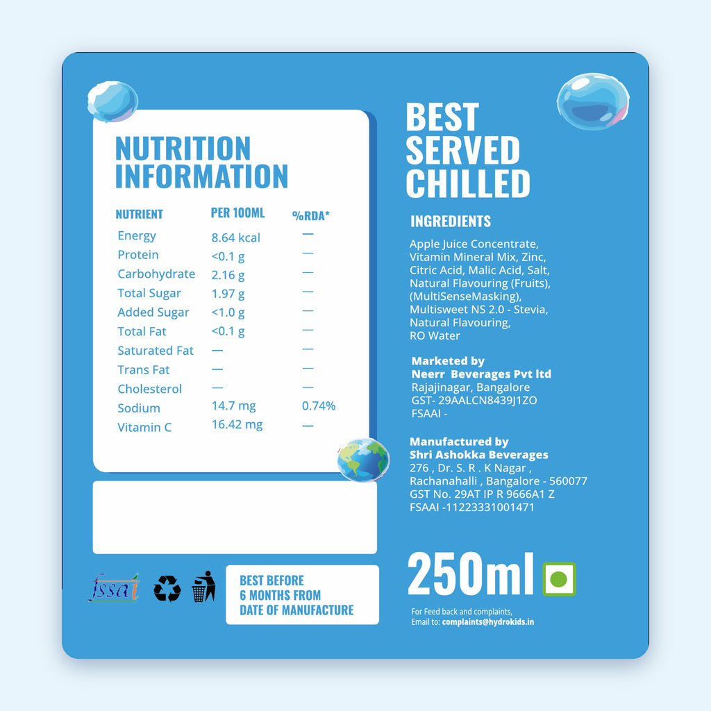 HydroKids Orange nutrition information, ingredients and best before
